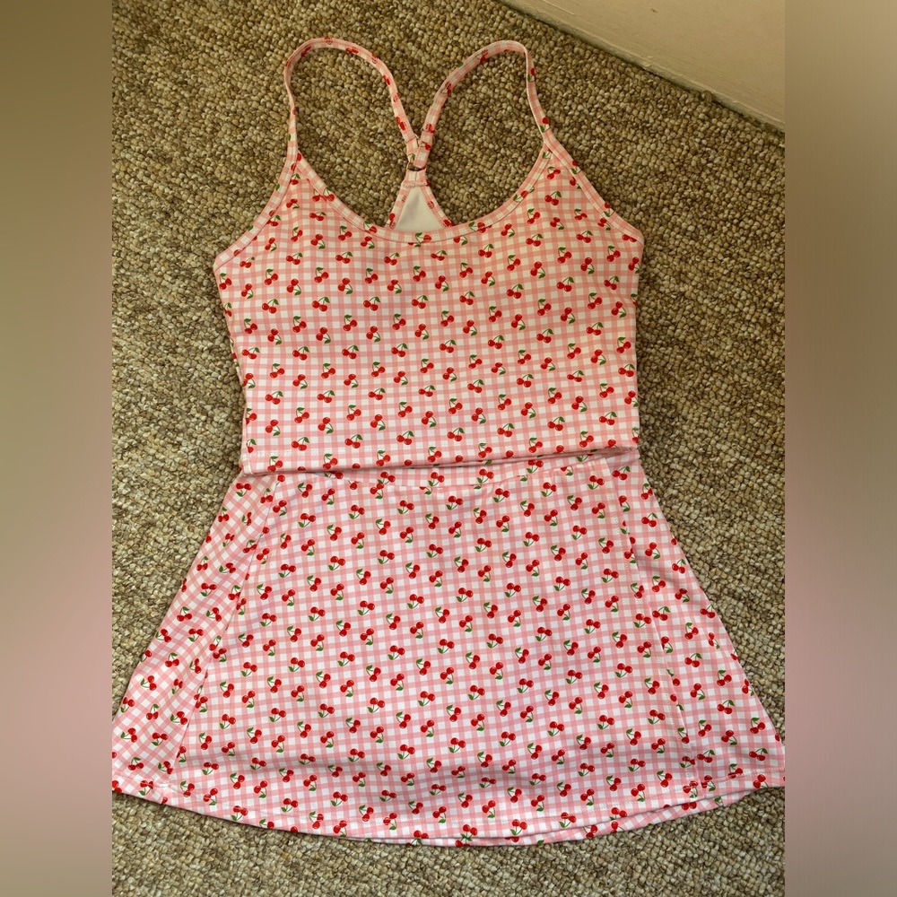 Pink Gingham Cherry Print set